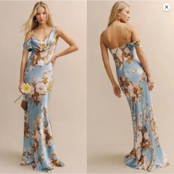 NEW! Reformation Ronda Silk Dress in Serene - Picture 1 of 6
